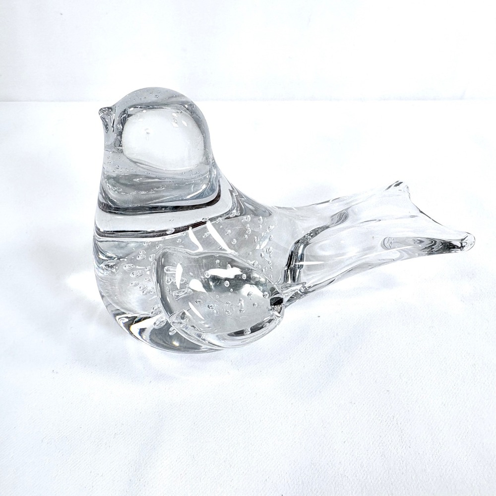 Vintage Bullicante Art Glass Bird Figurine Clear Controlled Bubble Murano Style